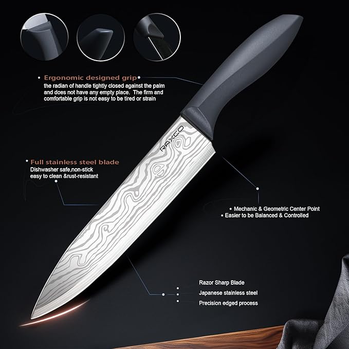 RAXCO Kitchen Set,7-Piece Cooking Utensils,5-Piece Kitchen Gadgets,6-Piece Knife set,Gray