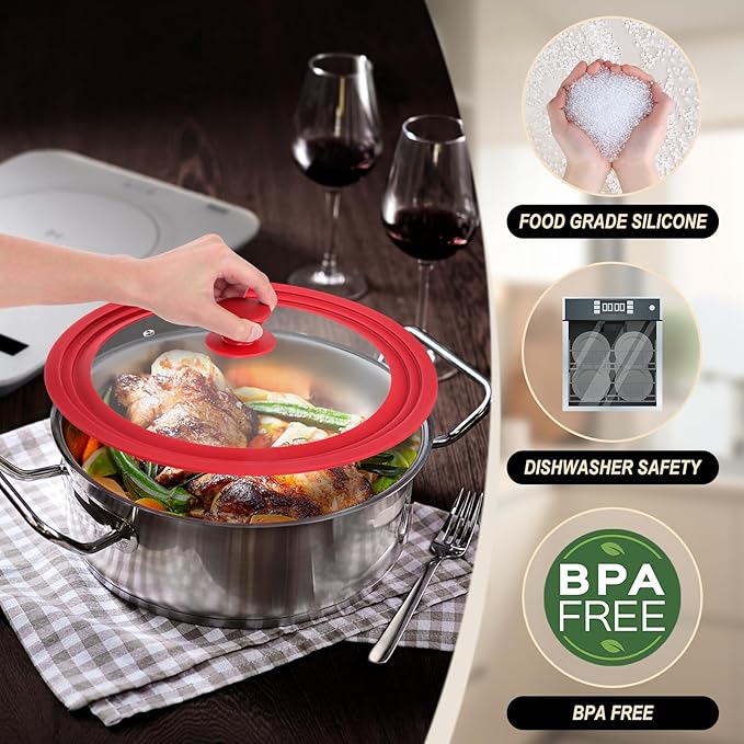 Universal Lids for Pots, Pans and Skillets, Replacement Pan Lid with Tempered Glass and Heat-Resistant Silicone Edge, Fits 9", 9.5",10" Cookware, Durable Frying Pan Cover