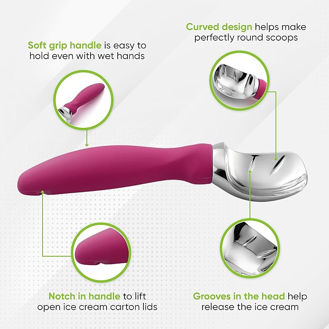 Spring Chef Premium Ice Cream Scoop, Magenta & Stainless Steel Measuring Cups with Pour Spout, Set of 7-2 Product Bundle