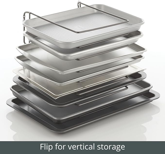 mDesign Large Metal Wire Organizer Rack for Kitchen Cabinet, Pantry, Shelves - Holder with 8 Slots for Baking Sheets, Skillets, Frying Pans, Pots, Lids, Cutting Boards, Appliances - Dark Gray