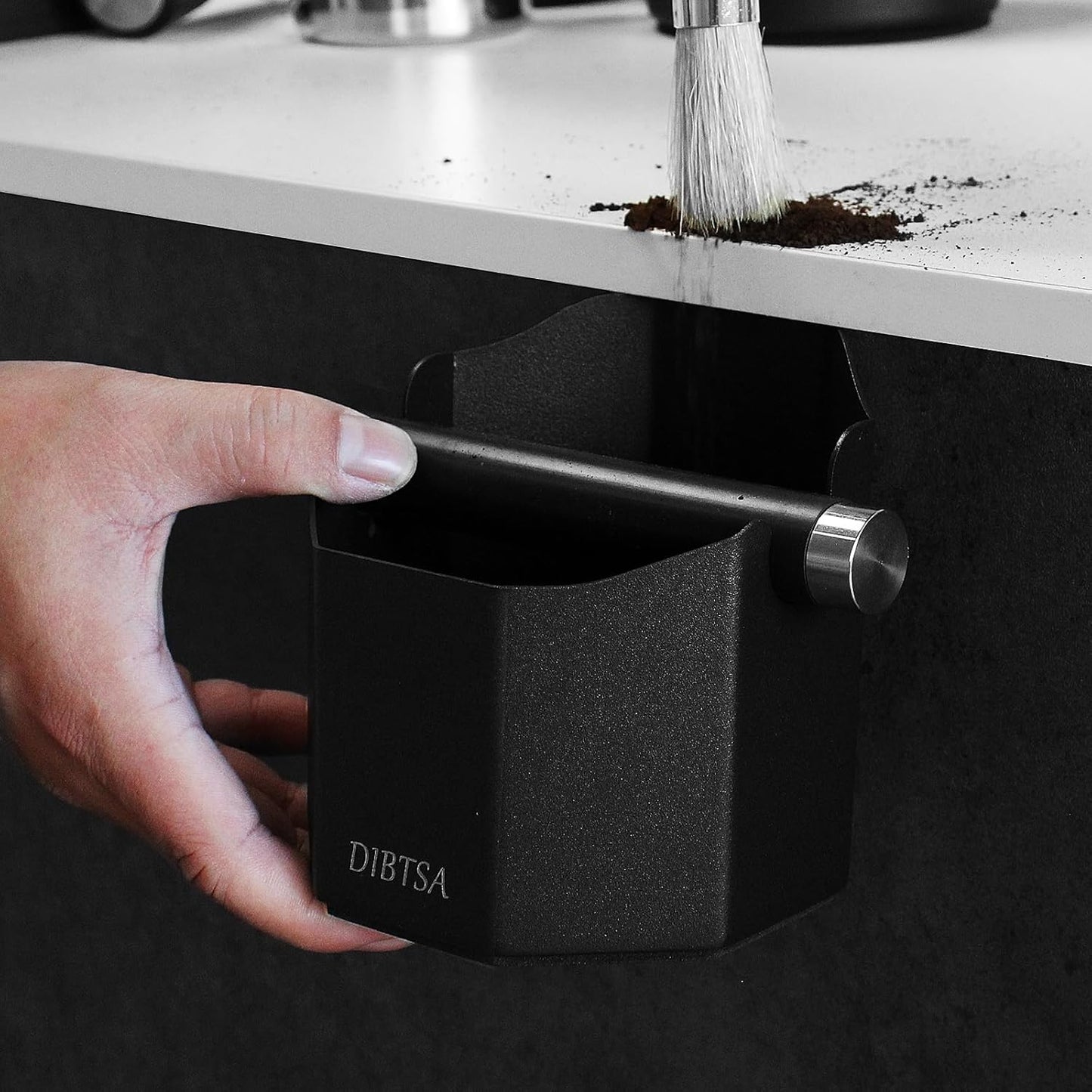 DIBTSA Espresso Knock Box, with Removable Knock Bar and Non-Slip Rubber Base, Espresso Accessory, Stainless Steel, Black, Small