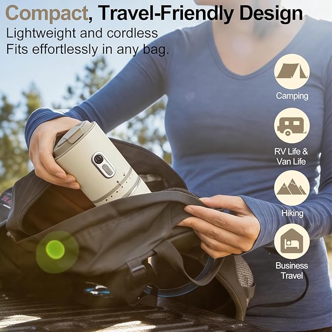 Portable Coffee Maker with Electric Grinder, Travel Coffee Maker, Portable Battery Pour Over Set, Rechargeable Cordless Coffee Mini Maker with Insulated Mug for Travel, Camping, Car