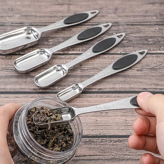 Magnetic Measuring Cups and Spoons Set, 15 Piece Stainless Steel Measuring Cups and Spoons for Measure Dry and Liquid Ingredients (Black)