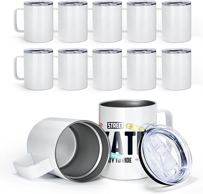 AGH 12OZ Sublimation Coffee Mug with Handle, 25Pack Stainless Steel Sublimation Tumblers with Handle, Vacuum Insulated Mug Cup with Lids for Travel Beer Tea.