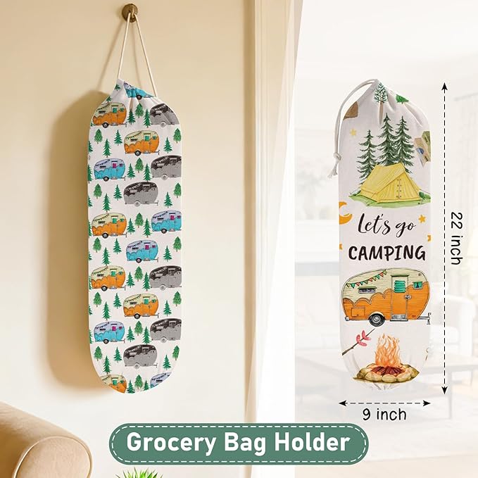 2Pcs Camping RV Essentials Plastic Bag Holder, Reusable Hanging Grocery Bags Holder for Camper RV Accessories, Portable Trash Bags Organizer for Camper Must Haves, Picnics, Beach, Hiking