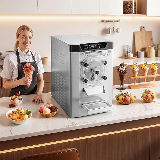VEVOR Commercial Hard Ice Cream Machine, 2000W 3.17-5.28 Gal/Hour, Countertop Gelato Hard Serve Ice Cream Maker with 6L 304 Stainless Steel Cylinder, Auto Clean LED Panel for Snack Bar Restaurants