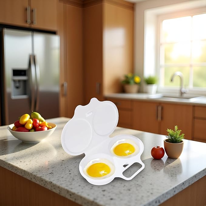 White Egg Poacher, Microwave Egg Boiler Poacher, 2 Cavity Nonstick Poached Egg Maker With Lid,Microwave Egg Cooker, Double Drain Poached Egg Cups Cookware,Specialty Cookware,Kitchen and Dining