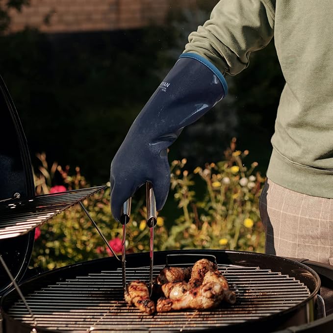 DEYAN Silicone BBQ Gloves, 600°F Heat Resistant Oven Mitts for Grilling, Smoking & Baking - Waterproof, Oil Proof Non-Slip Kitchen Gloves for Cooking, Frying, BBQ Accessories(8/M)