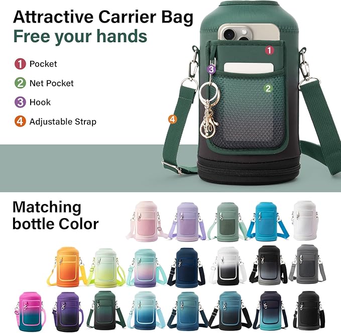 DYSANKY Insulated Water Bottle | Thickened Stainless Steel Vacuum Metal | Portable Sports Half Gallon Large Water Jug for Gym and Hiking with Straw, Carrier Bag, Handle Strap | BPA-Free 64 oz
