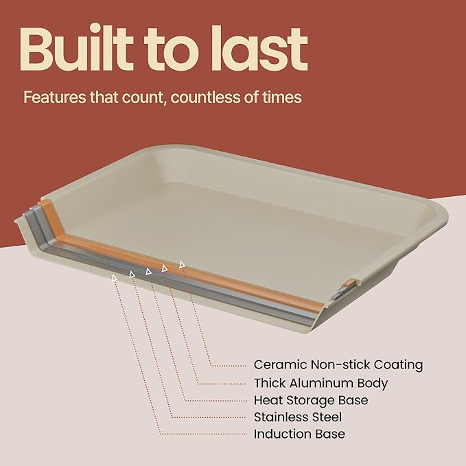 Bakken 4-Piece Bakeware Sets, Nonstick Carbon Steel Baking Sheet, Stackable Space-Saving Bakeware, Dishwasher Safe, Stain-resistant, PFOA, PFOS, & PTFE Free, Oven Safe Up To 450°F, White Marble