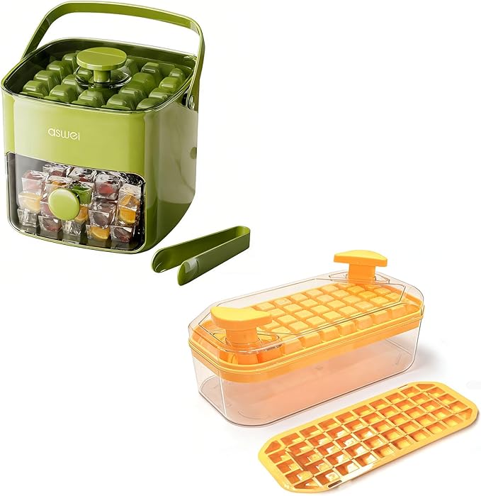 Mini Ice Cube Tray with Lid and Bin + ice cube maker with easy press lid