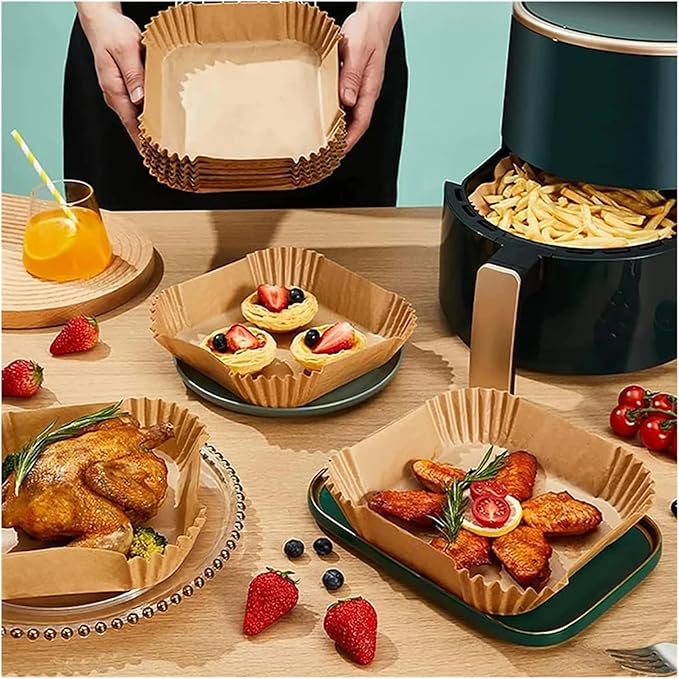 Large Air Fryer Disposable Paper Liners Nonstick 23cm Oven Airfryer Parchment Baking Paper ，Compatible For Ninja，Compatible For COSORI ，Grill Cooking Basket(23cm round,200 Pcs)
