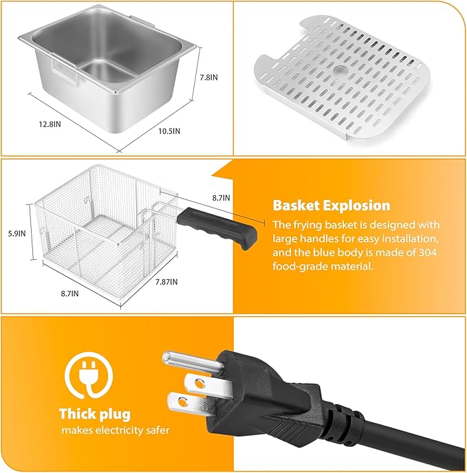 WaterElfo Deep Fryer Commercial Deep Fryers With Basket13Lx2 13.7Qt x 2 Thicken With Precise Temperature Control Timer Double Deep Fryer With 2 Baskets1800Wattsx2 120V Countertop Fryer Restaurant