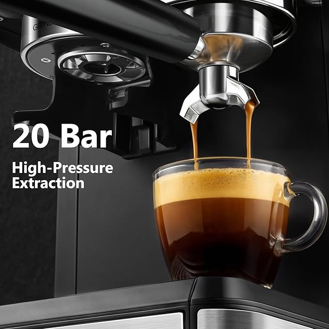 Espresso Machine with Grinder, 20 Bar Professional Expresso Coffee Machines with Milk Frother Steam Wand, Espresso Maker with 60oz Removable Water Tank, Cappuccino & Latte Machine for Home (Black-Pro)