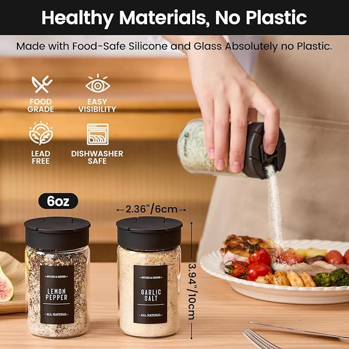 12 pcs Glass Spice Jars With Labels,6oz Glass seasoning Containers with Silicone Lids,Small Spice Storage Bottles for Kitchen Organizer,Seasoning Jars for Spice Rack,Cabinet,or Drawer