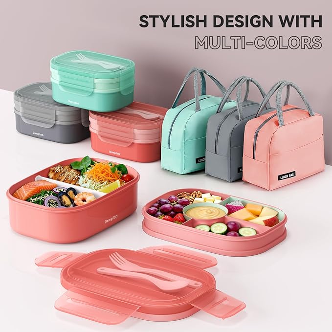 2 Layers Bento Box, All-in-One Stackable Lunch Container with Compartments, 64oz Leakproof Microwave Safe Dishwasher Safe Bento Box with Lunch Bag and Utensil Set for Kids and Adults