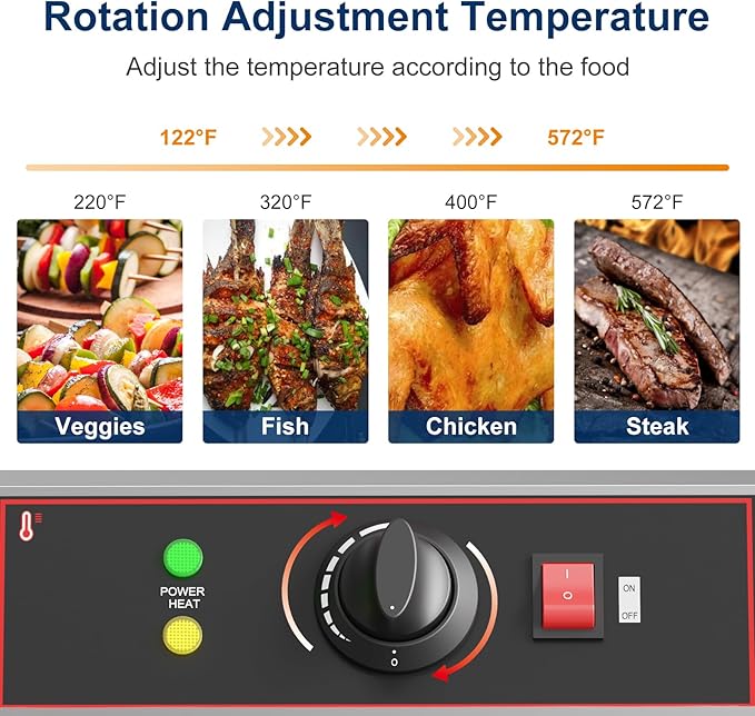 GarveeHome Electric Indoor Grill, 1800W Commercial Portable BBQ Grill Smokeless Countertop Grill with Removable Griddle, Stainless Steel, for Restaurant Home Camping Party Picnic
