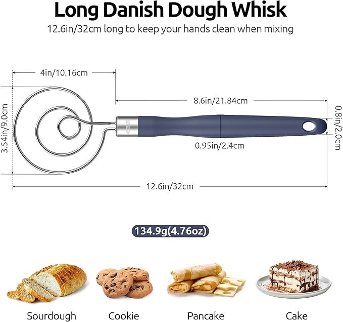 U-Taste 18/8 Stainless Steel Measuring Cups and Spoons Set of 10 and 12.6in Stainless Steel Danish Dough Whisk (Midnight Blue)