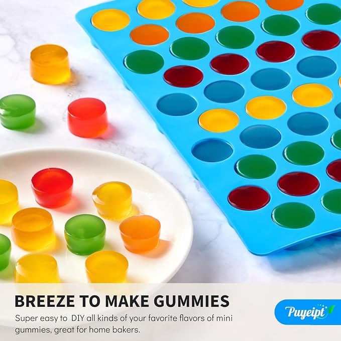 Puyeipt 4 PCS Silicone Gummy Candy Molds, 55 Cavities Non-Stick Round Molds for Small Hard Candies, Chocolates, Caramels, Jello, Fruit Snacks