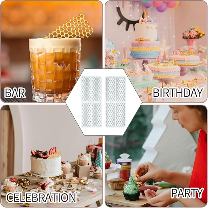 Jopgeey Honeycomb Molds Silicone (2 PCS) Fondant Tuile Molds with Hollow 3D Beehive Candy Silicone Lace Moulds for Baking, Polymer Clay, Sugar Craft Dessert Cupcake Cake Decorating