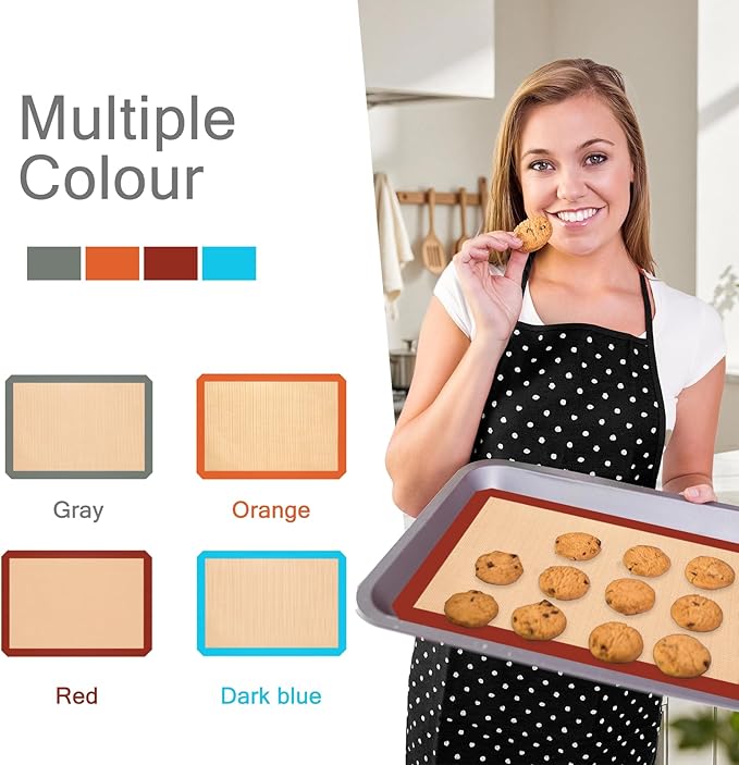 Silicone Baking Mat, Reusable Silicone Mats for Baking Set of 3, Non-Stick Baking Supplies for Pastries, Cookies, Macaroons, Bread