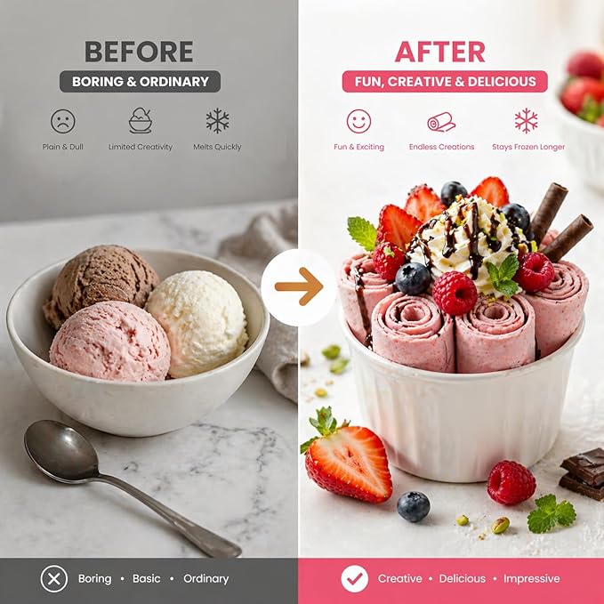 Ice Cream Roller Maker, At Home Rolled Ice Cream Maker Machine, Dairy Free & Frozen Yogurt Maker, Electric Free Countertop Ice Cream Machine with Spade for Rolls, Sorbet & Frozen Yogurt (Green)