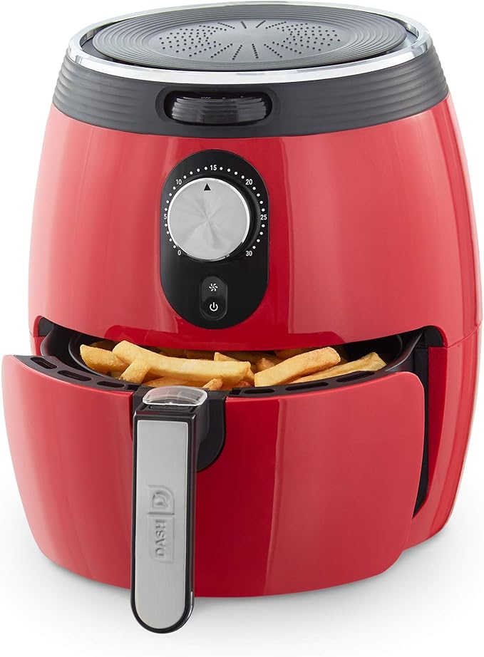 Dash Deluxe Air Fryer -Has AirCrisp® Technology - Adjustable Temperature Control & Auto Shut-Off Feature - Compact Nonstick Basket - 3 Quarts - Red