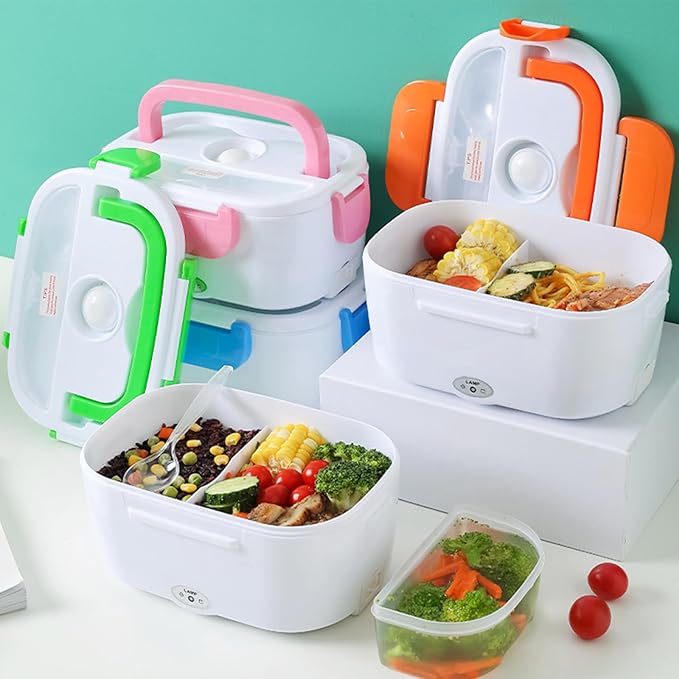INVODA Electric Lunch Box 110V Food Heating Lunch Hot Box Portable Insulated Bento Box Electric Lunch Container for Office Travel Home (Orange)