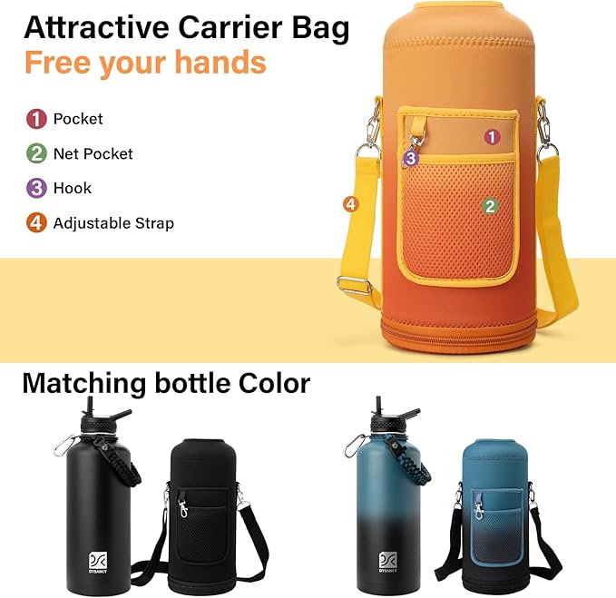 DYSANKY Insulated Water Bottle | Thickened Stainless Steel for Gym and Hiking with Straw, Carrier Bag, Handle Strap | BPA-Free 87 oz