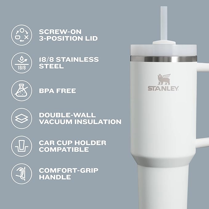 STANLEY Quencher H2.0 Tumbler with Handle & Straw 64 oz | Flowstate 3-Position Lid | Large Capacity for Travel & Sports | Insulated Stainless Steel Cup | BPA-Free | Cream 2.0