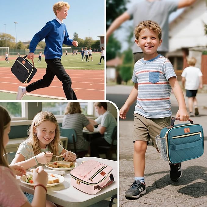 Genteen Lunch Box for Men Women Adults Kids - Insulated Small LunchBox Reusable, Zip Closure & Buckle Handle, Portable Cooler for Work, School, Travel (Black)