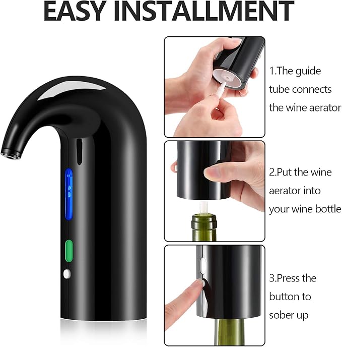 Wine Aerator Electric Wine Decanter and Dispenser One Touch Red -White Wine Accessories Aeration Work with Wine Opener for Beginner Enthusiast -Wine Gift Set