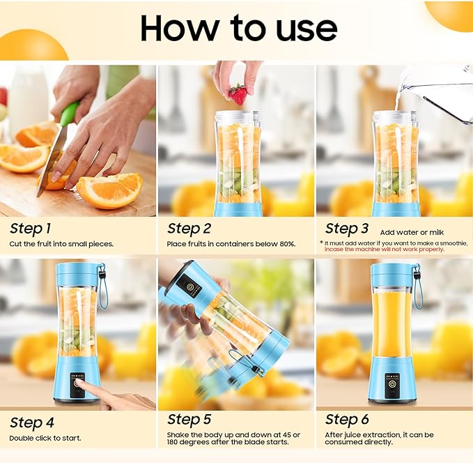 Portable Blender for Smoothies & Shakes - Cordless Personal Size Blender with 6 Blades, 380Ml Juice Cup, Lightweight & Rechargeable, Freshly Squeezed for Picnic/Sports/Office, Mother's Day