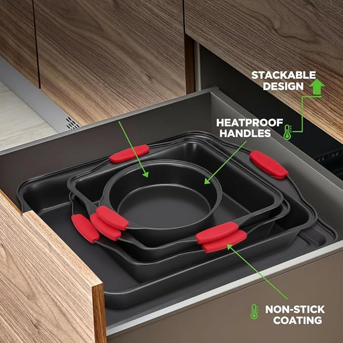NutriChef Baking Pans Set - 6 Piece Bakeware with Nonstick Carbon Steel for Easy Release and Cleanup, Durable and Versatile Design, Includes Cookie Sheet, Loaf Pan, Muffin Tin & More