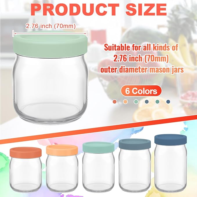 Teenyyou 6 Pcs Silicone Wide Mouth Lieds for Mason Jar Thickened Leakproof Lid for 70 mm All Wide Mouth Mason Jars, Reusable Large Canning Jar Caps Christmas Housewarming Gift (Vintage Color)