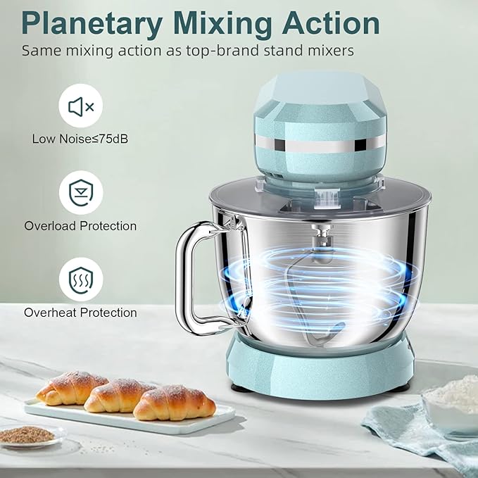 Stand Mixer Electric, 10+p Speeds With 6.5QT Stainless Steel Bowl,Dough Hook, Wire Whip & Beater,for Most Home Cooks(Blue)