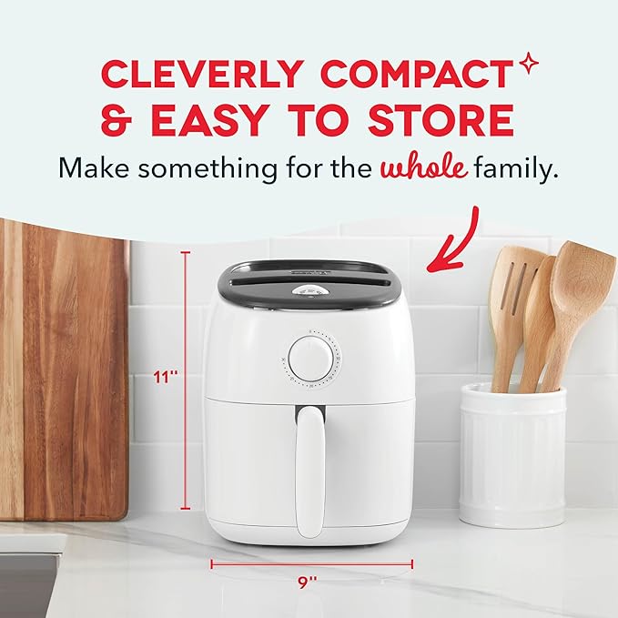 Dash Tasti-Crisp™ Air Fryer - AirCrisp® Technology - Compact Design with Adjustable Temperature Control - Nonstick Fry Basket & Auto Shut-Off Feature - 2.6 Quarts - White