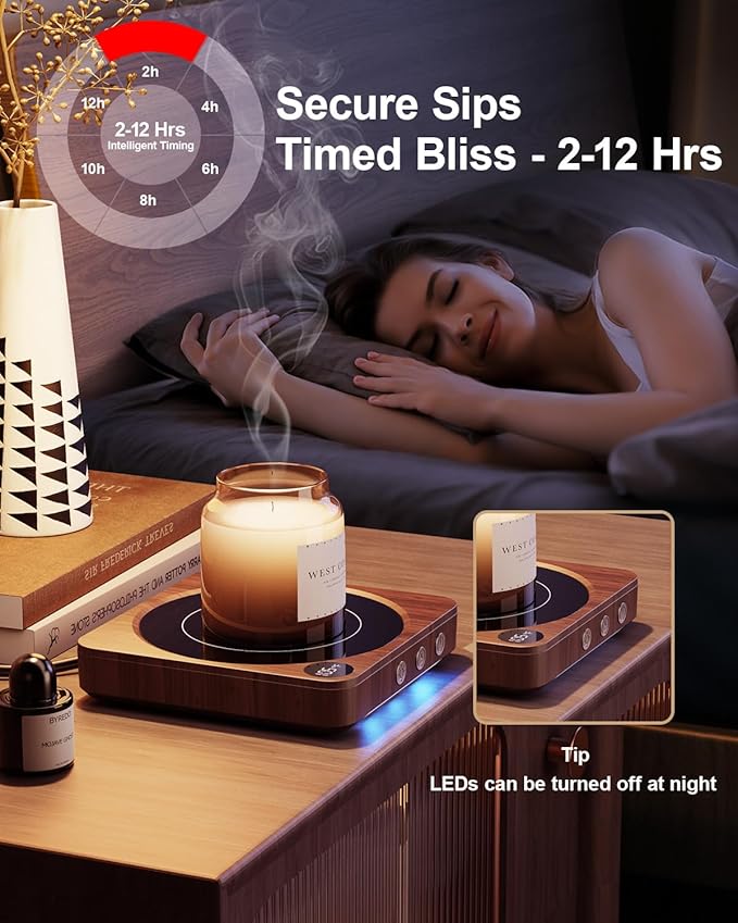 House Gem Mug Warmer - 36W Coffee Mug Warmer for Desk with Temperature Display, 2-12Hrs Auto Shut Off, Smart Candle Warmer - Ideal Coffee Gifts Accessories Keep Beverages Coffee Warmer (Wood) (Wood)
