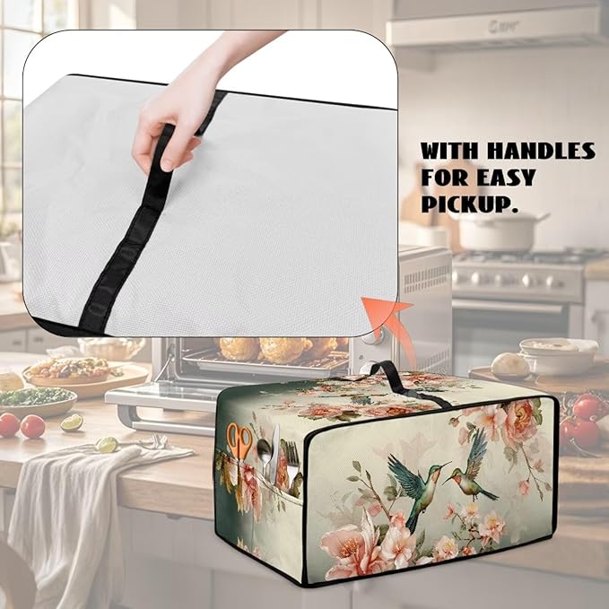 Air Fryer Toaster Oven Dust Cover Washable Fabric Countertop Microwave Smart Oven Cover for Kitchen Countertop Decor, L, 18.5 x 22.5 x 13 inches, Hummingbird Floral Pattern