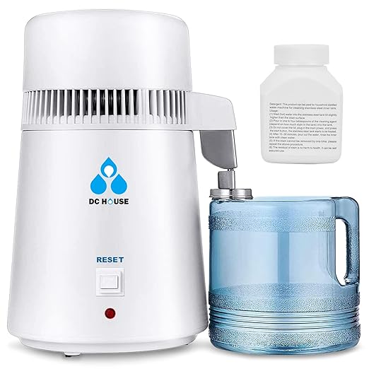 DC HOUSE 1 Gallon Water Distiller Machine, 750W 4L Pure Distilled Water Maker Machine for Home Countertop Table Desktop, Drinking Purifier for Home Kitchen CPAP Hmidifiers with Pastic Container