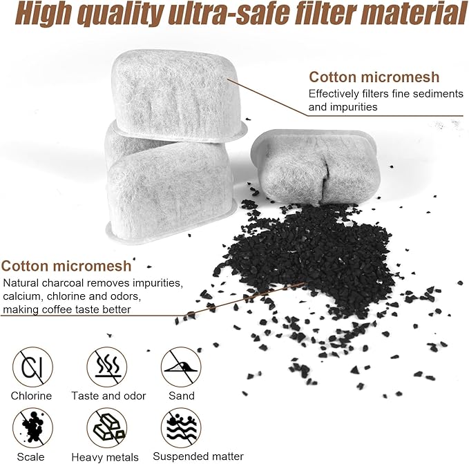 4pcs Coffee Filter Replacement for Cuisinart, Activated Carbon Espresso Coffee Maker Charcoal Water Filter Replacement Compatible with Cuisinart Machines