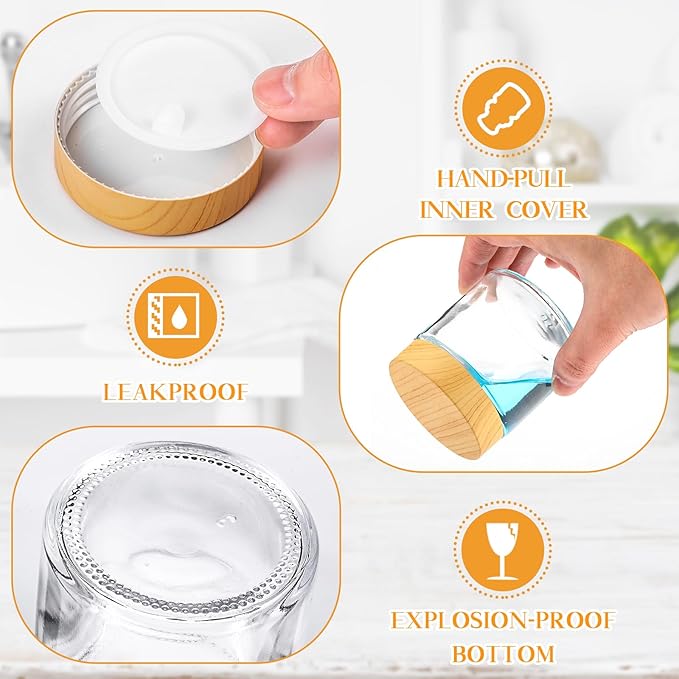 Norme 64 Pcs 4 oz Glass Jars with Lids Empty Small Glass Containers and Inner Liners Reusable Cosmetic Jars Round Airtight Bottles with Plastic Wood Grain Lids for Travel