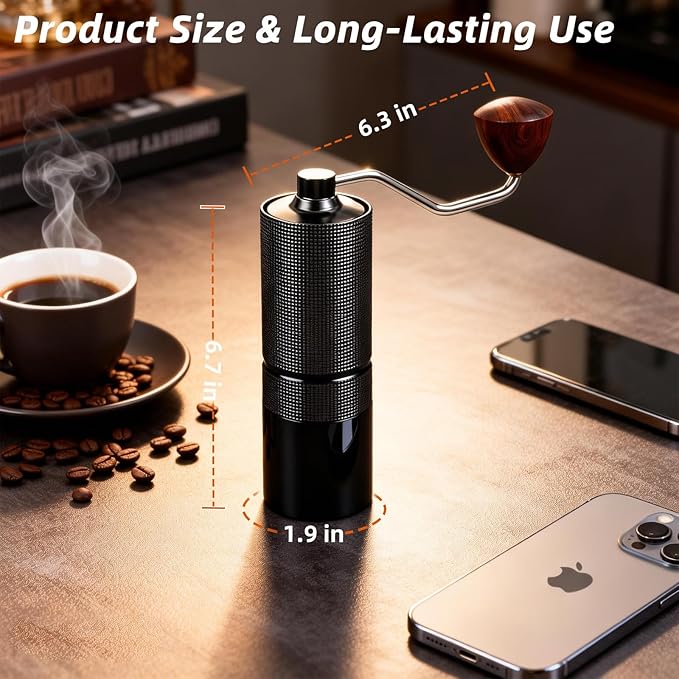 Manual Coffee Grinder,Stainless Steel Conical Burr with Adjustable Setting,Double Bearing Positioning for French Press, Drip,Espresso,Hand Coffee Grinder,20g Capacity Suitable for Camping&Office&Gift