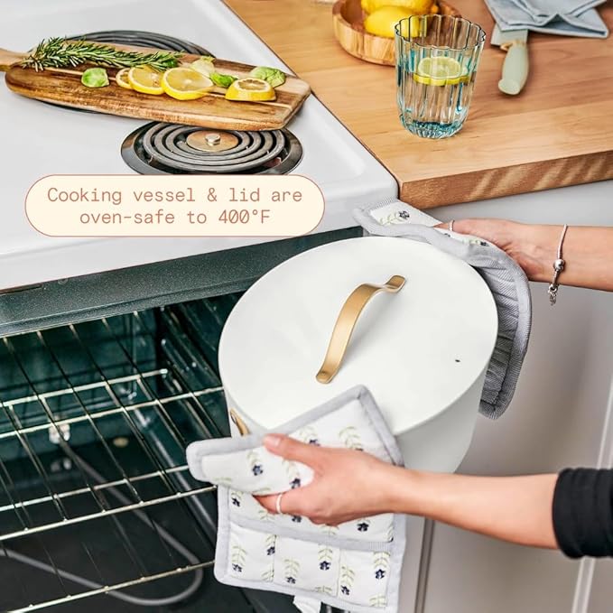New 10-in-1 Electric Multi-Cooker, 6 Quart Programmable Cooking Pot with Digital Display, Nonstick Interior, One-Touch Controls, Multi-Function Kitchen Appliance (White Icing)