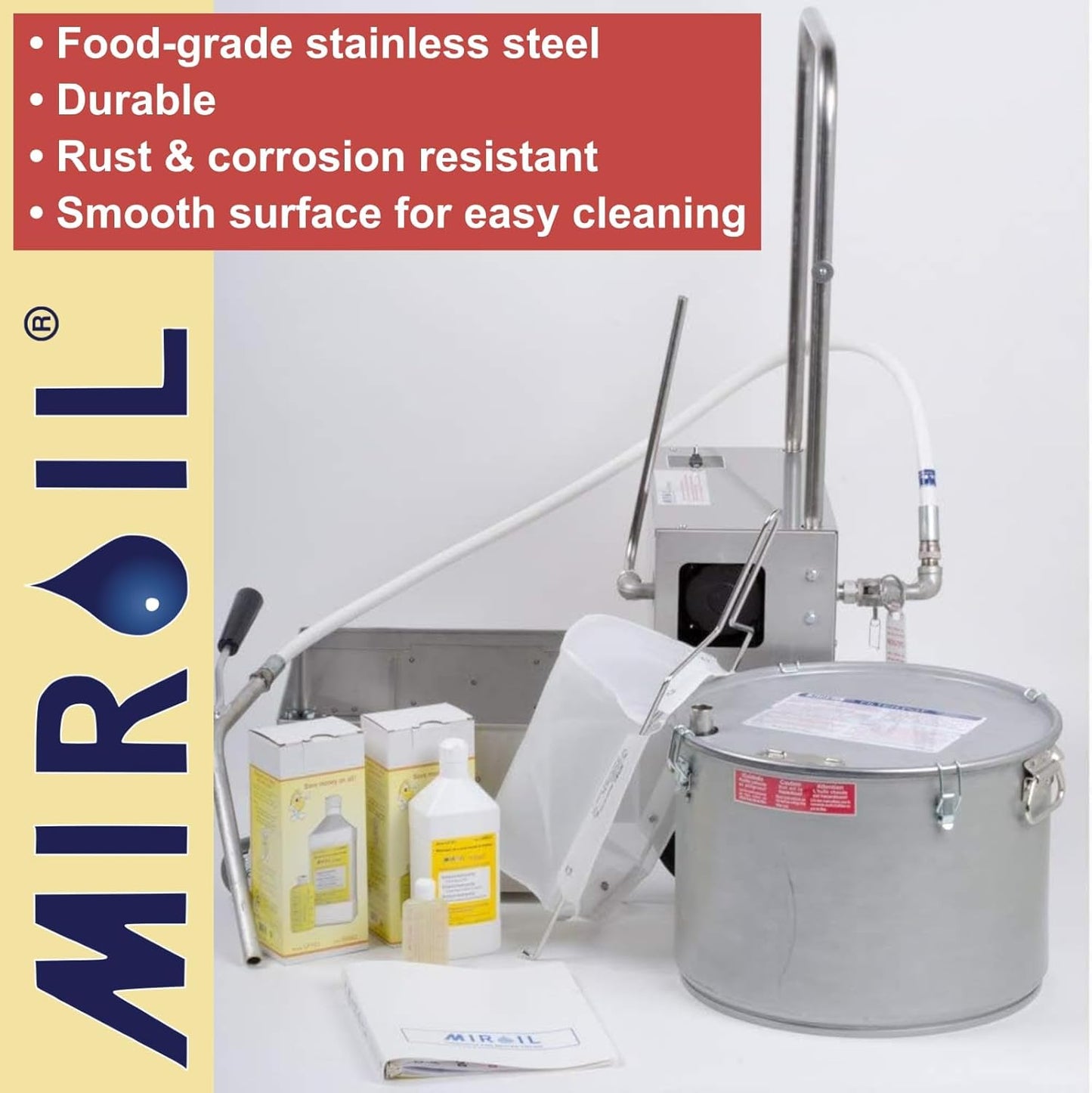 MirOil BD 707 Electric Oil Filter Machine & Discard Trolley, Portable Oil Filter Machine for 75lb Fryer Grease, Filtration System for Deep Fryers for Restaurants, Food Service, Food Trucks & Caterings