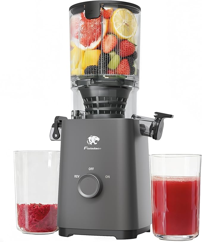 Cold Press Juicer Machines, 5.3" Large Feed Chute Slow Masticating Juicer, Powerful AC Brushless Motor Fit Whole Fruits & Vegetable, 99% Juice Yield, Ultra Quiet, Easy Clean