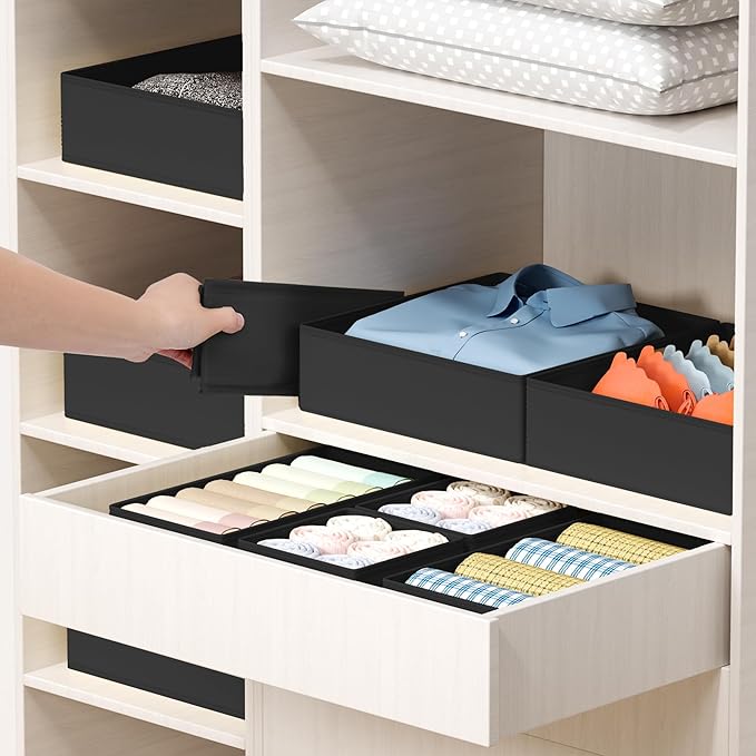 DIMJ Drawer Organizer Clothes - 18 Pack Closet Drawer Organizer Bins for Baby Clothes Storage, Fabric Dresser Organizer for Nursery Bedroom, Foldable Small Drawer Dividers for Underwear Socks