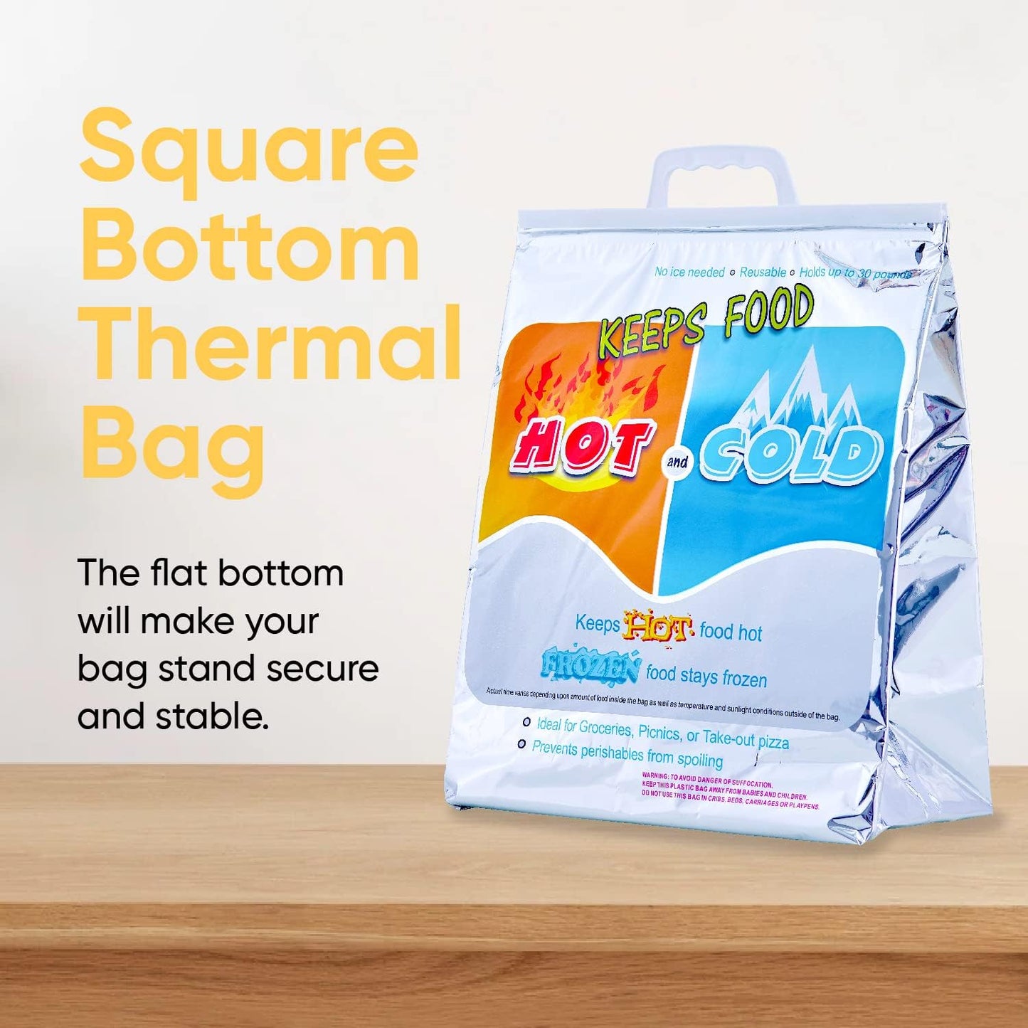 Superio Hot and Cold Insulated Bags for Food Delivery, Grocery Shopping Bags, Food Storage for Hot and Frozen Food for Travel, Disposable Cooler Bag, Reinforced Thermal Lunch Bag (10, 13"x7"x15.5")