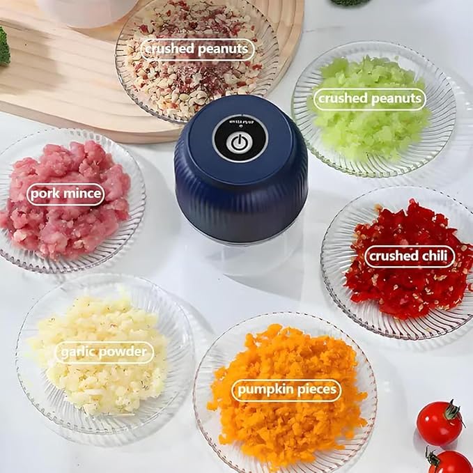 Electric Garlic Chopper, Mini Portable Veggie Cutter, Rechargeable Wireless Electric Food Chopper with 4 Stainless Steel Blades, One-Press Fast Prep for Garlic, Onion, Chili, Ginger, Meat (2Pcs A)