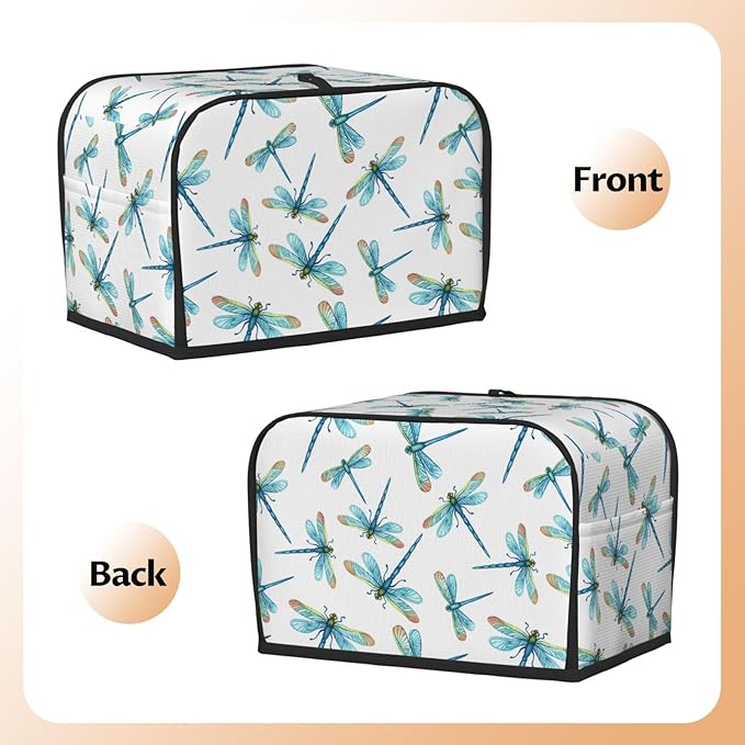 Blue Dragonflies Toaster Cover 2 Slice, Cute Country Bread Machine Cover, Washable Toaster Kitchen Small Appliance Cover Stain Resistant,with Top Handle